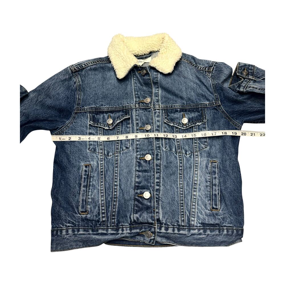 Unveil Sherpa Collar Denim Trucker Jacket Medium Blue Wash Fleece Lined - Picture 4 of 8